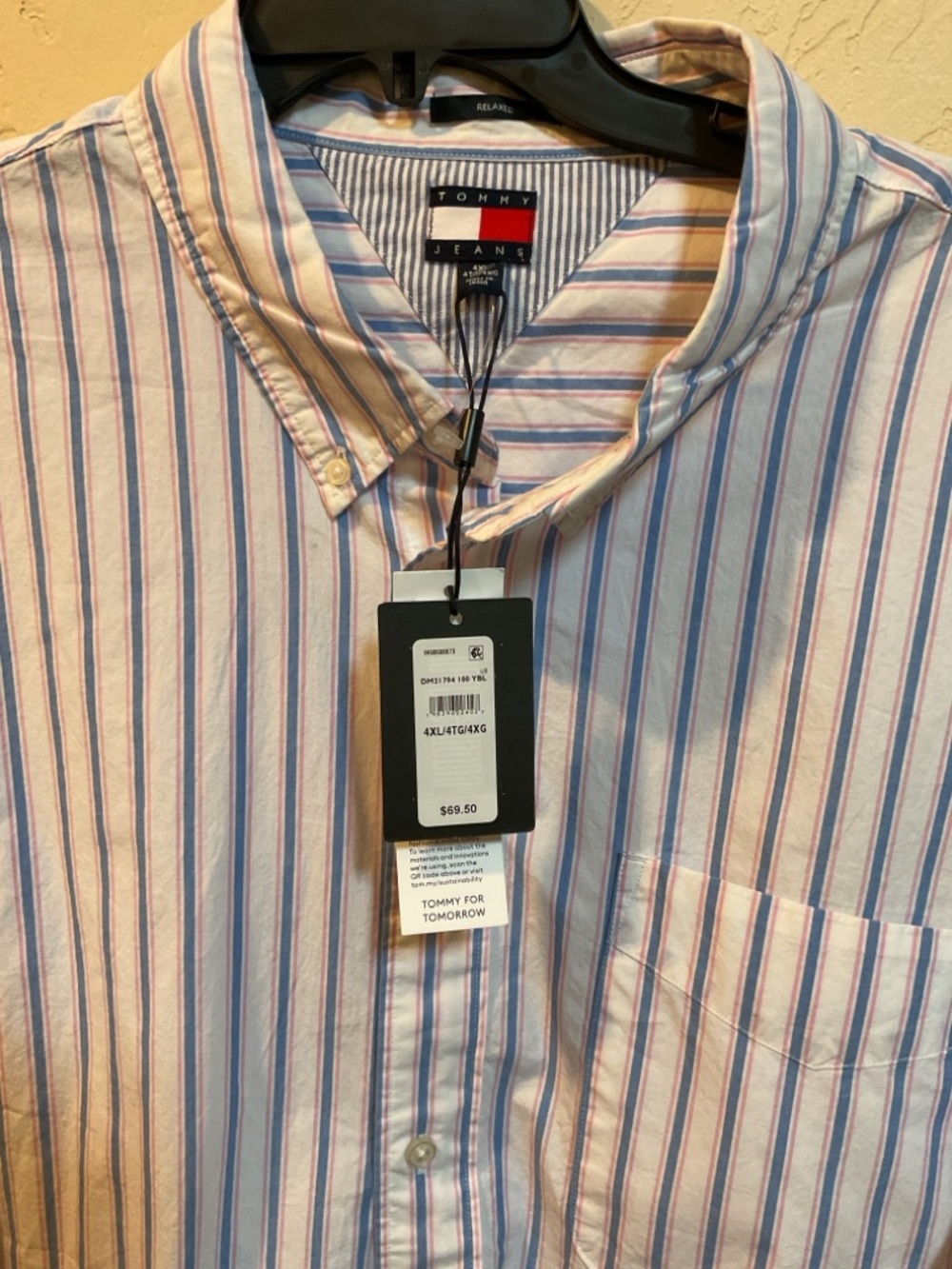 Tommy Hilfiger Men’s Blue & White Stripe Button-Up Shirt 4XL - Picture 2 of 3